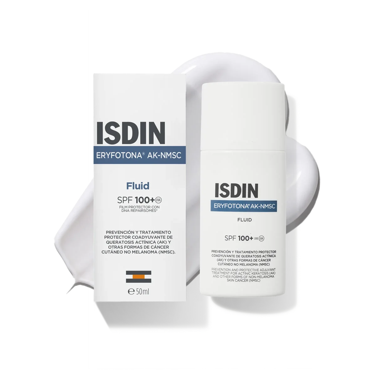 ISDIN Eryfotona AK-NMSC Fluid SPF 100+ 50 ml s prikazom teksture